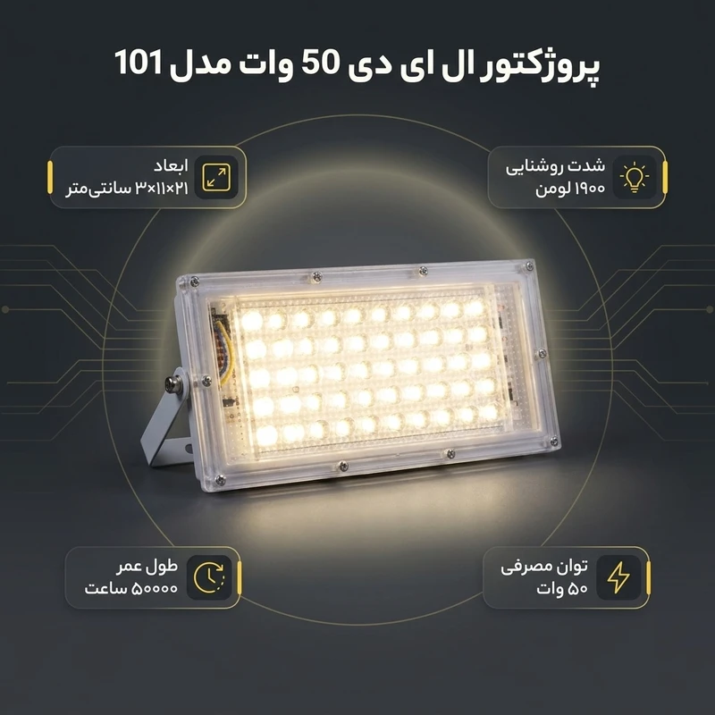 عکس شماره 2 : پروژکتور ال ای دی 50 وات مدل 101