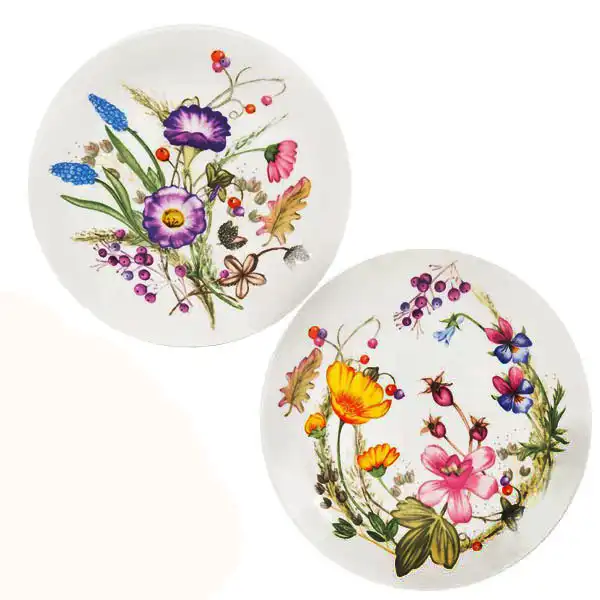 بشقاب دیوارکوب سفالی طرح گل های زیبای من کد 17 مجموعه 2 عددی