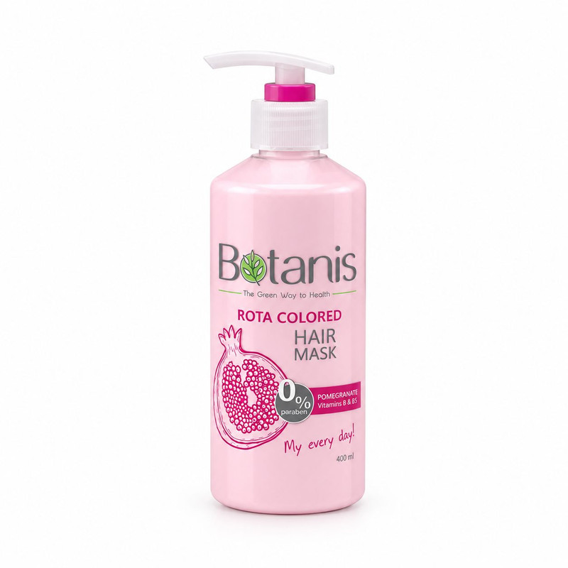ماسک مو بوتانیس مدل BOTA COLORED حجم 400 میلی‌لیتر، درمانی و حاوی ویتامین B5 و عصاره انار، فاقد پارابن، مناسب موهای رنگ شده