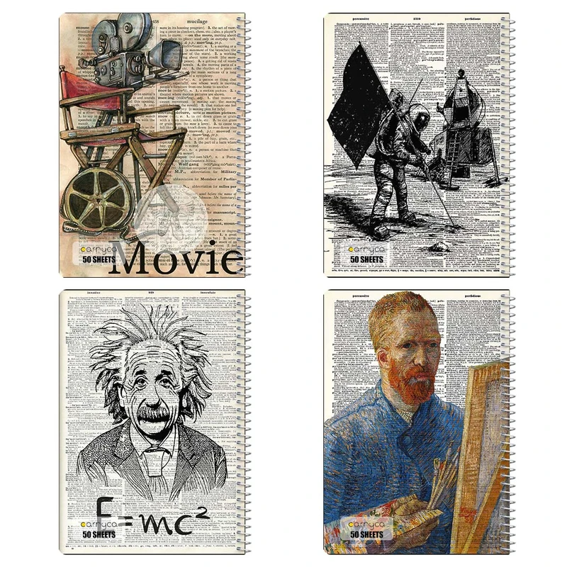 دفتر نقاشي 50 برگ کارنيکا طرح روزنامه وینتج Vintage Newspaper کد 85080 مجموعه 4 عددی