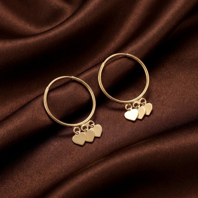 گوشواره حلقه‌ای طلا 18 عیار زنانه ناریا مدل روکو قلب ریز کد Sh-01 - 2