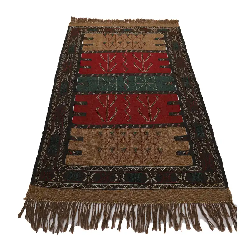 گلیم دستبافت دو متری مدل سفره کردی کد 4020538