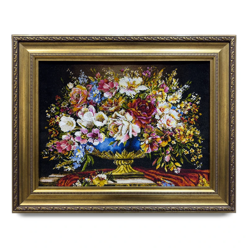 تابلو فرش دستباف طرح گل رومیزی ترمه دار کد 7