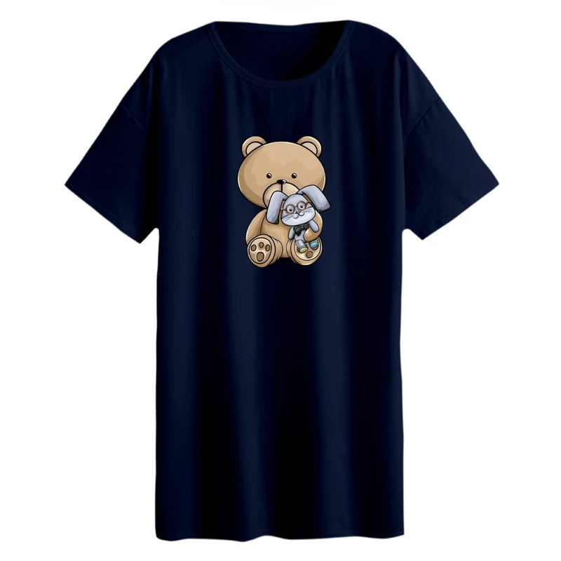 تی شرت لانگ زنانه مدل خرس و خرگوش