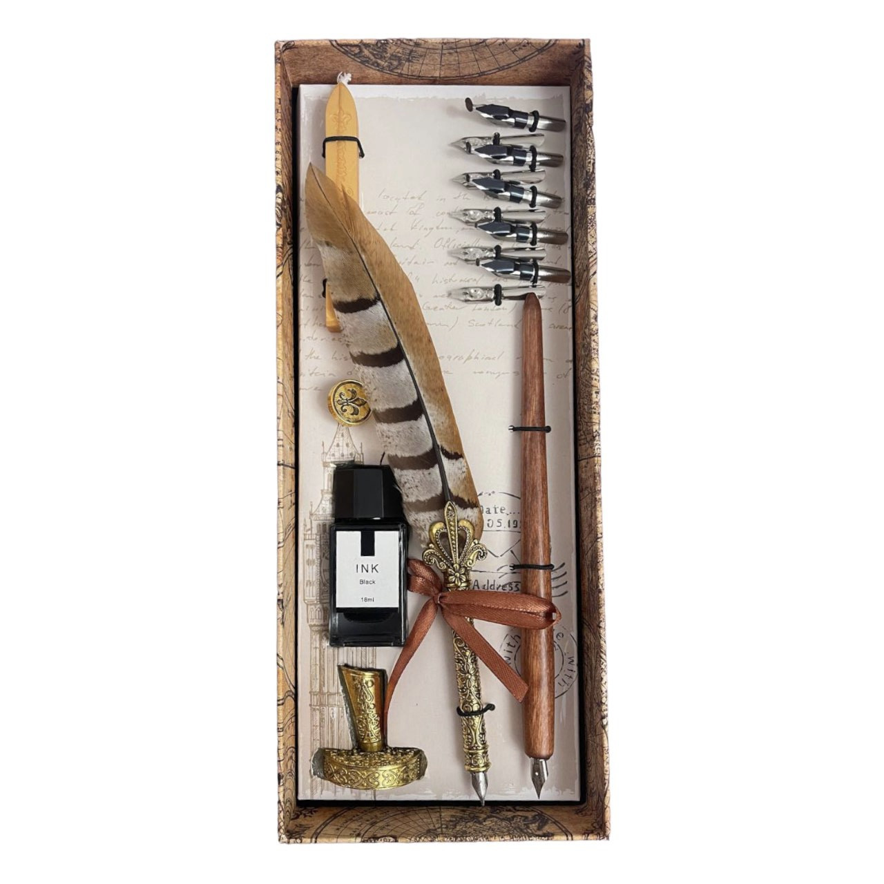 ست قلم خوشنویسی مدل پر قرقاول طرح رویال مجموعه 7 عددی