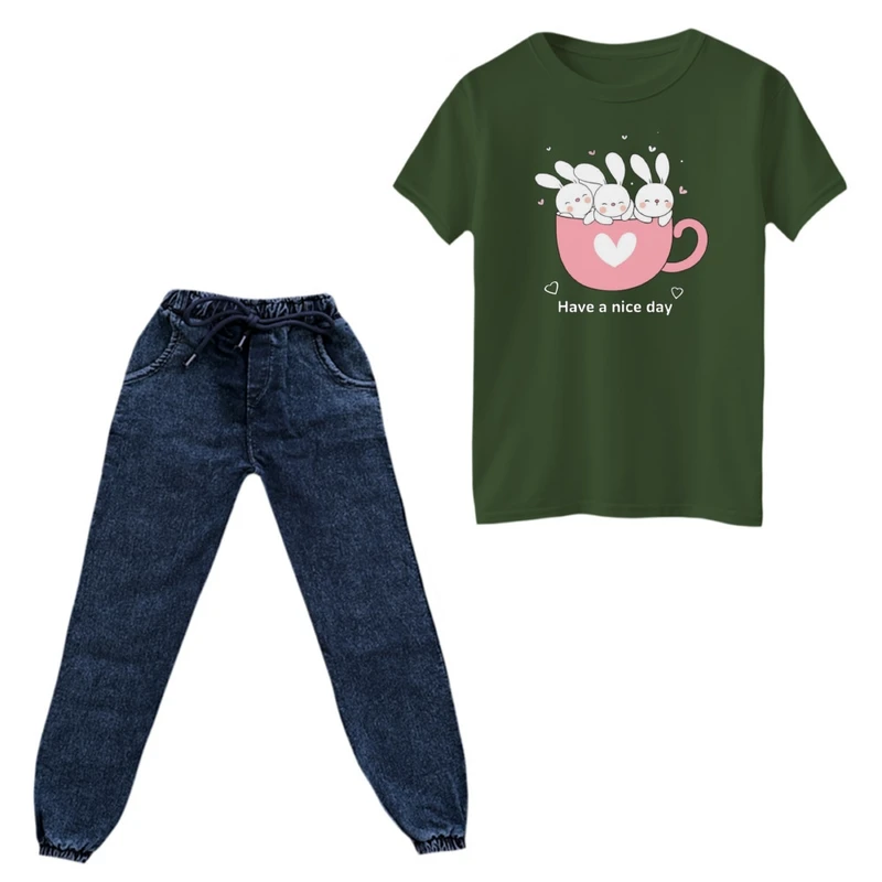 ست تی‌شرت و شلوار دخترانه مدل خرگوش کد ۷