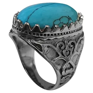 انگشتر نقره مردانه مدل فیروزه مصری کد FM2316