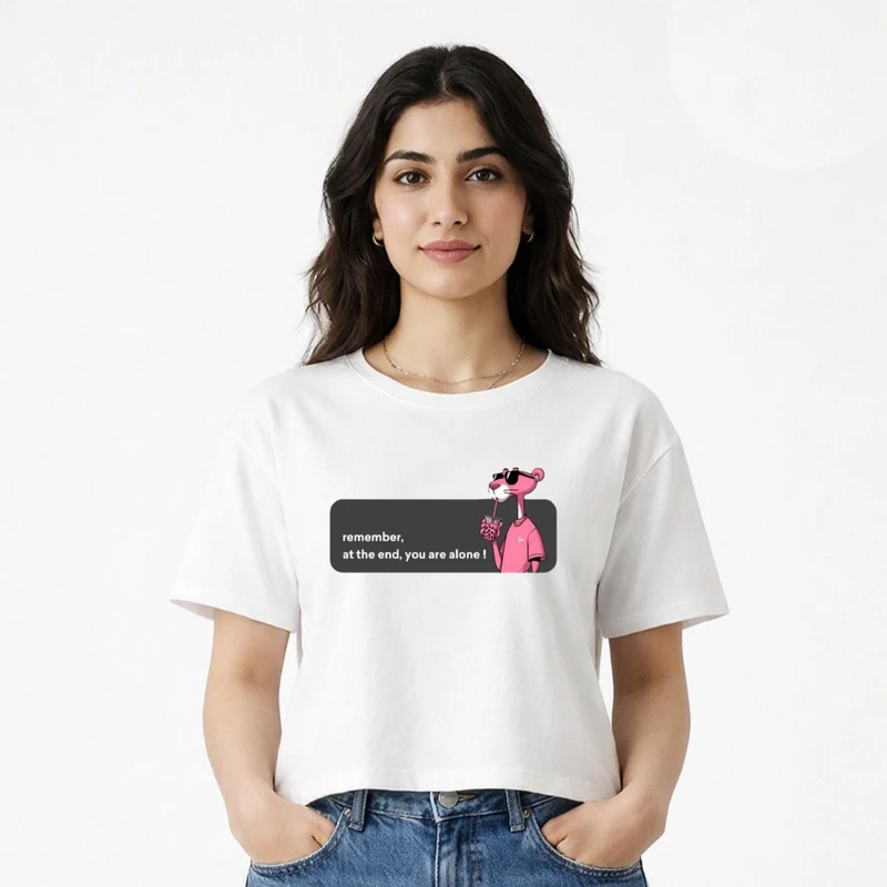 کراپ تی شرت آستین کوتاه زنانه طرح پلنگ عینکی کد b1