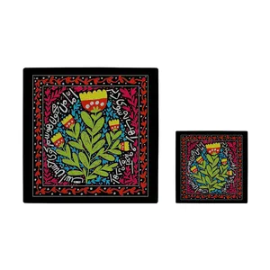  کاشی کارنیلا طرح نقوش سنتی مدل لوحی آویز کد kla40 مجموعه 2 عددی