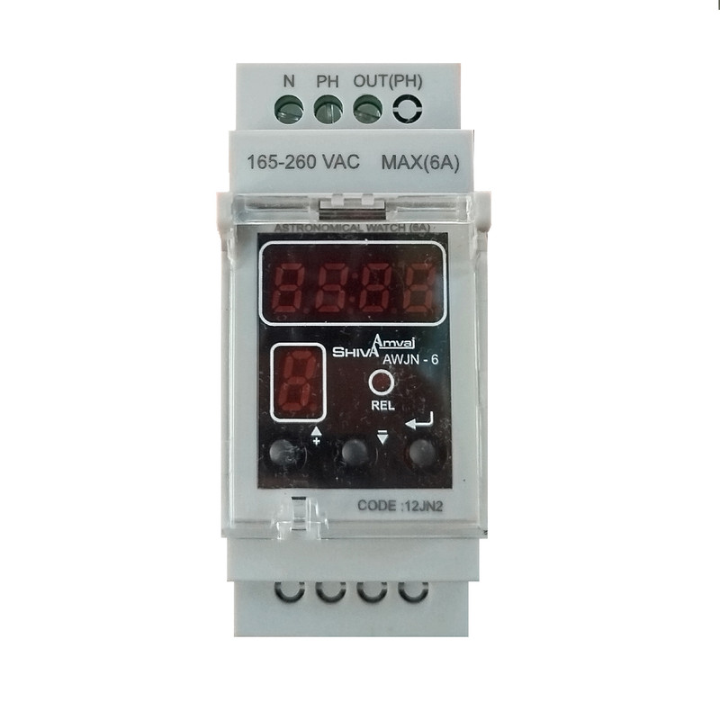 رله شیوا امواج مدل ساعت نجومی 6 آمپر سری N شیوا امواج کد AWJN-6/12JN2 بسته پنج عددی