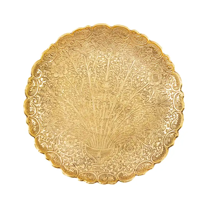 شیرینی خوری برنجی مدل  پایه دار قلم زنی طرح گلدان پرکار کد 1582