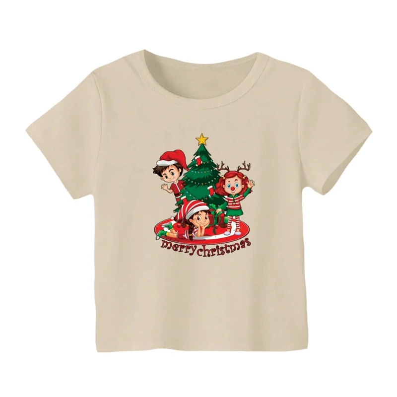 تی شرت آستین کوتاه بچگانه مدل بچه ها و درخت کریسمس