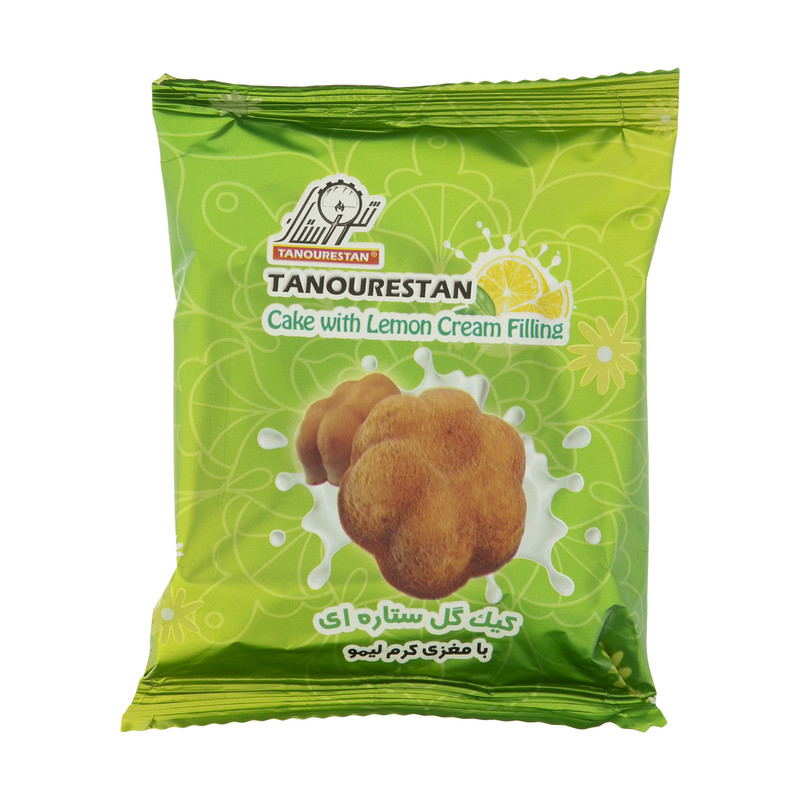 کیک گل ستاره ای با مغزی کرم لیمو تنورستان - 50 گرم بسته 40 عددی 