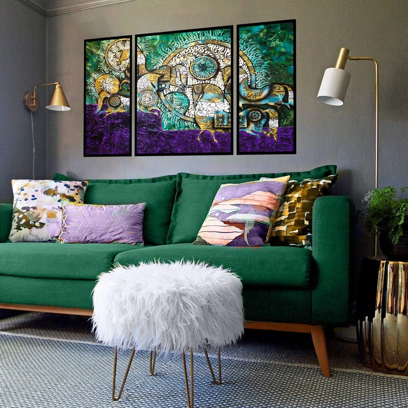 تابلو ساده بکلیت طرح مدرن دیجیتال آرت مدل شاین اکلیلی B-2938 فریم مشکی مجموعه 3 عددی