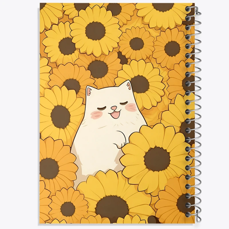 دفتر شطرنجی 50 برگ خندالو طرح گربه و گل آفتابگردان کد N2988