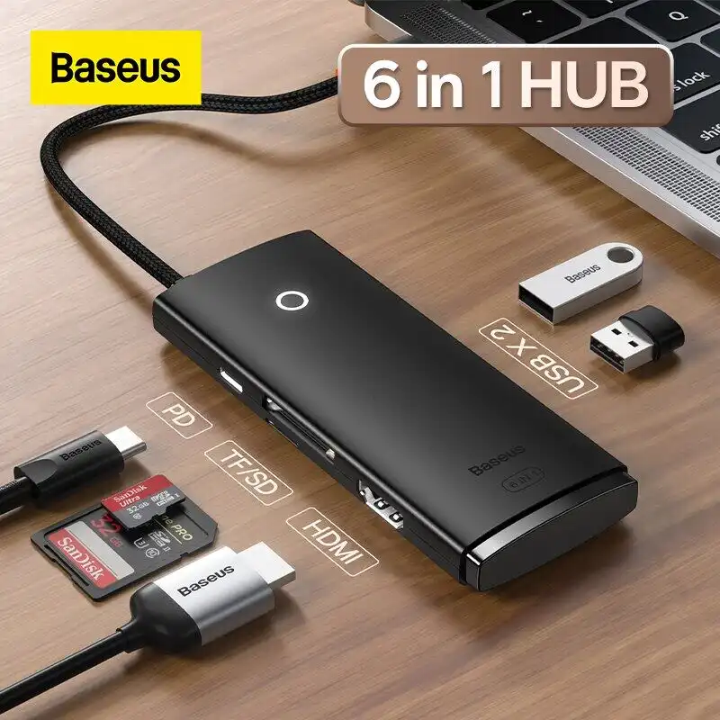 هاب 6 پورت usb-c باسئوس مدل WKQX050001