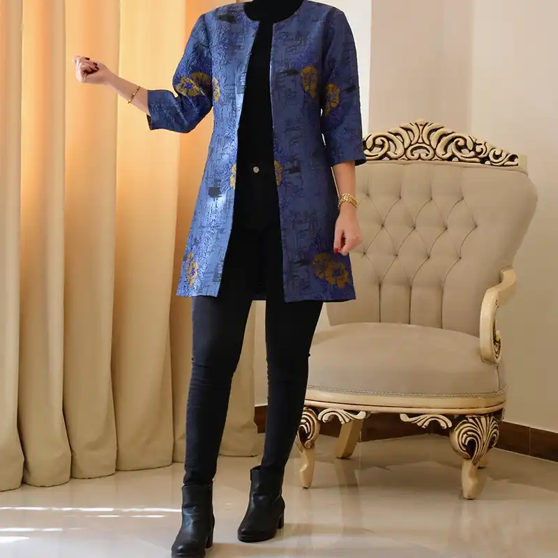 مانتو زنانه مدل ژاکارد یقه گرد