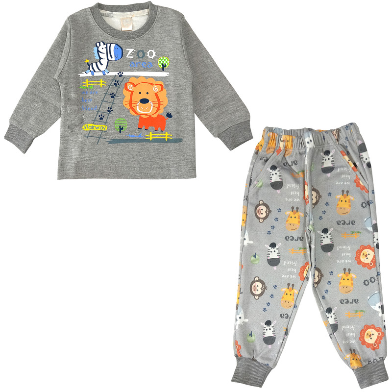 ست سویشرت و شلوار پسرانه مدل شیر کد 3630 رنگ طوسی