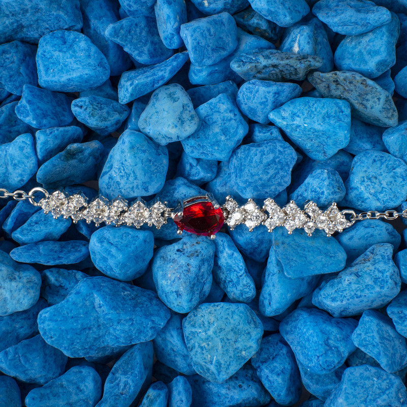 نیم ست نقره زنانه مدل یاقوت AMT-N147