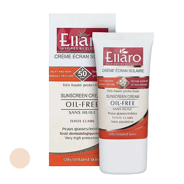 کرم ضد آفتاب رنگی دست و صورت الارو SPF 50 مدل ضد چروک و OIL FREE محافظ UVA ،UVB مناسب انواع پوست حجم 40 میلی‌لیتر