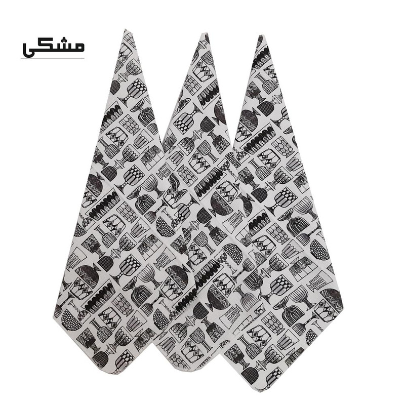 دستمال آشپزخانه مدل ظروف بسته سه عددی دستمال آشپزخانه مدل ظروف بسته سه عددی