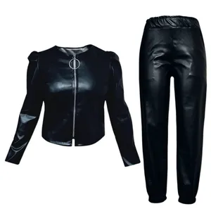 ست نیم تنه و شلوار زنانه مدل چرم 