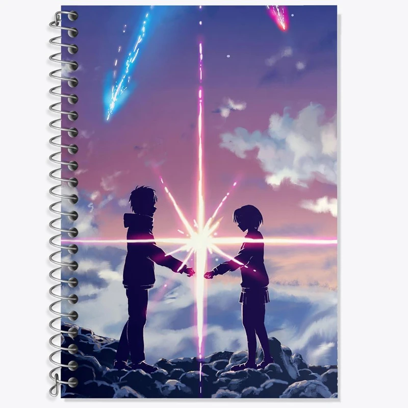 دفتر زبان 50 برگ خندالو مدل دو خط طرح تاکی تاچیبانا و میتسویا میامیزو انیمه یورنیم Your Name کد 16247