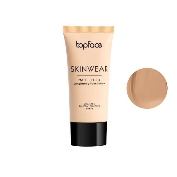 کرم پودر مایع SPF15 تاپ فیس مدل اسکین ویر شماره 005 مناسب پوست چرب و مختلط حجم 30 میلی لیتر