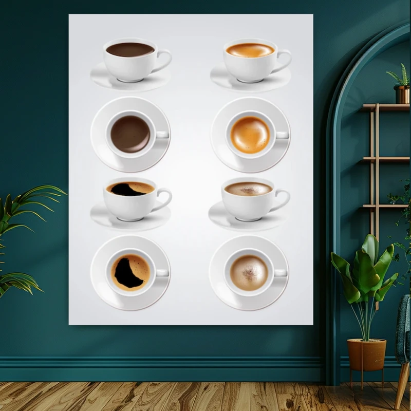 تابلو بوم طرح مخمل فنجان قهوه مدل انواع اسپرسو کد BK23121