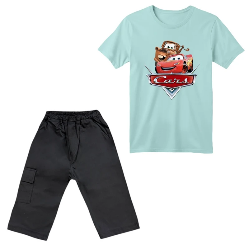 ست تی‌شرت آستین کوتاه و شلوارک پسرانه مدل ماشین ها کد ۴