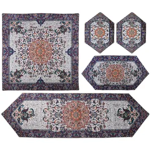 ست رومیزی ترمه طرح افشار مدل P55-00 مجموعه 5 عددی