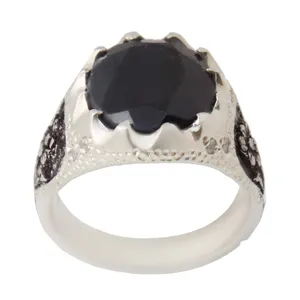 انگشتر نقره مردانه بازرگانی میلادی مدل کوارتز موریون رکاب دستساز کد AM_2397