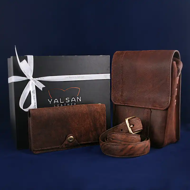 ست هدیه مردانه چرم یلسان مدل ماهان 2 کد RDS-KAM-058-SH