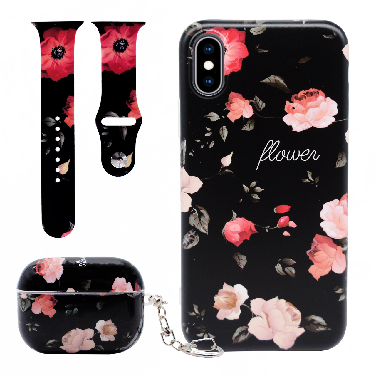 کاور موناکو مدل Rose مناسب برای گوشی موبایل اپل iPhone X / XS به همراه بند اپل واچ 38/40 میلی متری و کاور کیس اپل ایرپاد پرو