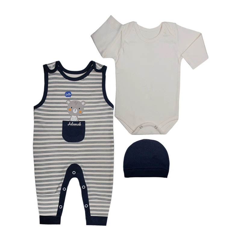 ست سه تکه نوزادی آدمک مدل خرس راه راه کد 310004 رنگ سرمه ای