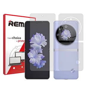 Remax Resistant model transparent screen protector suitable for Tecno Phantom V Flip mobile phone along with the back of the phone