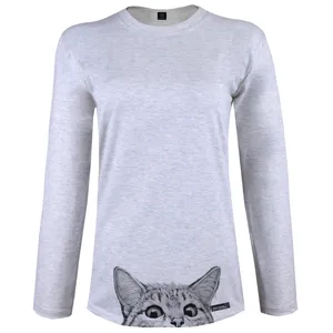 تی شرت آستین بلند زنانه 27 مدل Cat Drawing کد MH1371