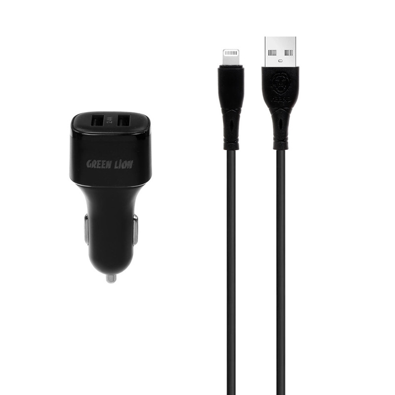 شارژر فندکی 12 وات گرین لاین مدل GNCC24IP6BK به همراه کابل تبدیل لایتنینگ