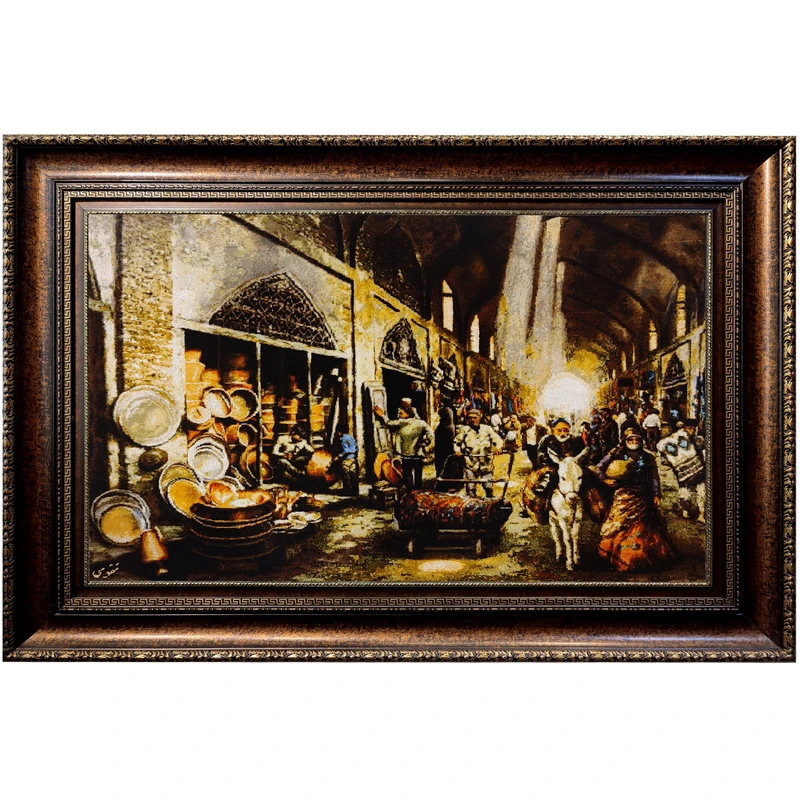 تابلو فرش دستبافت طرح بازار مسگرها مدل RAR102