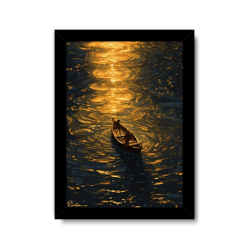 تابلو راویتا طرح مرد نقاشی قایق کد 3590 فریم مشکی