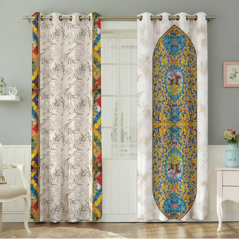 پرده نیروانا طرح سنتی مدل مخمل کد 9059 سایز 140×280 سانتی متر