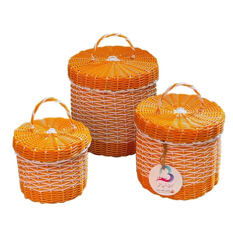 سبد حصیر بافی کلبه بلوط مدل نارگون مجموعه 3 عددی