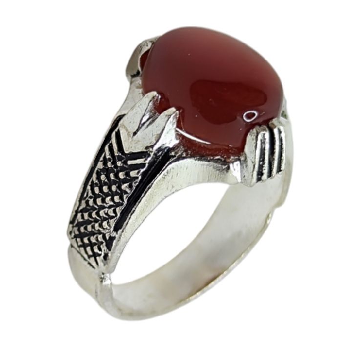 انگشتر نقره مردانه مدل سنگ عقیق رضوی رکاب چهار چنگ اسپرت کد 200 -  - 8