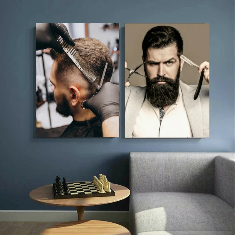 تابلو بوم طرح مخمل مدل آرایشگاه مردانه تیغ و قیچی کد GR1055 مجموعه دو عددی