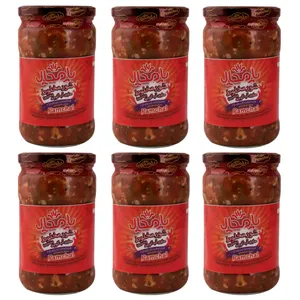 ترشی شور مخلوط تخمیری حاوی آب و گوجه پامچال - 650 گرم مجموعه 6 عددی