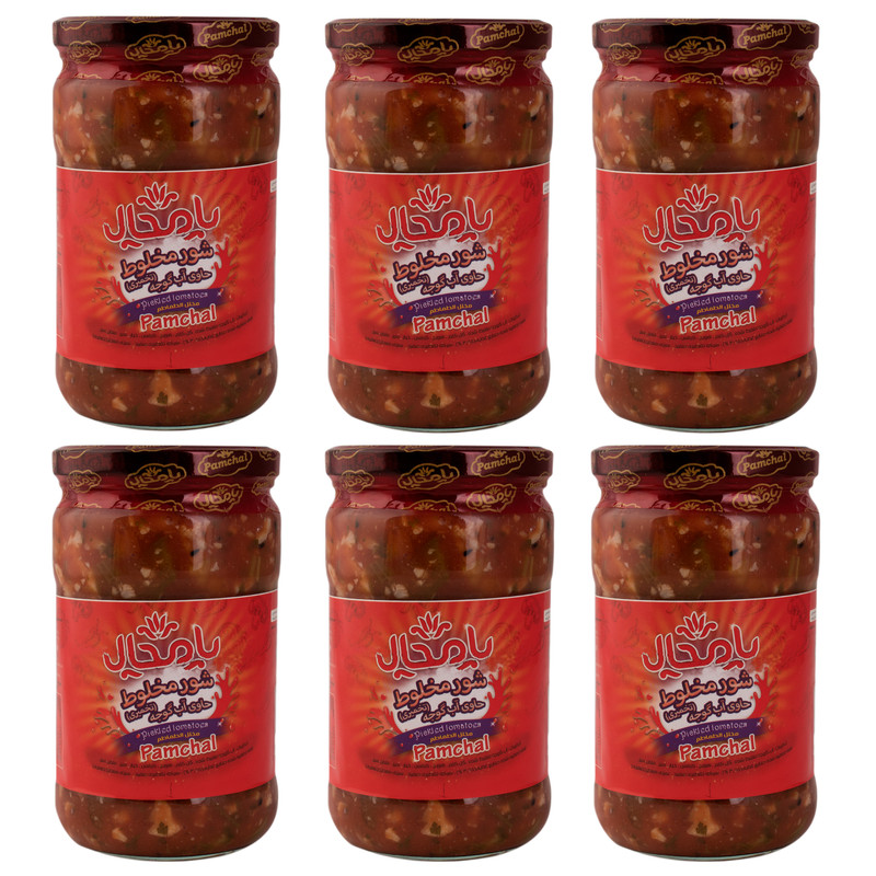 ترشی شور مخلوط تخمیری حاوی آب و گوجه پامچال - 650 گرم مجموعه 6 عددی