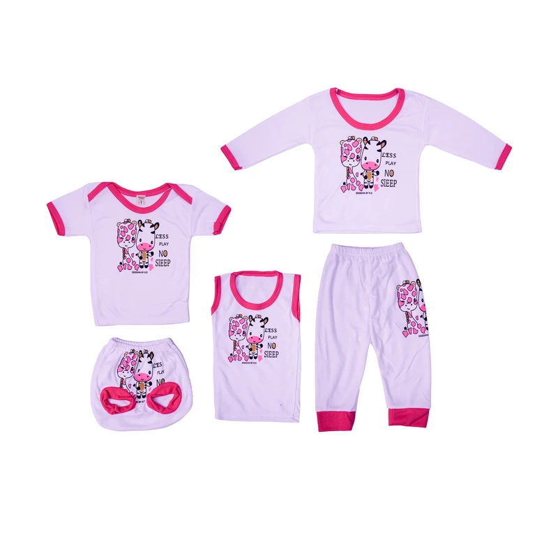 ست 5 تکه لباس نوزادی مدل زرافه و دوستش کد 10