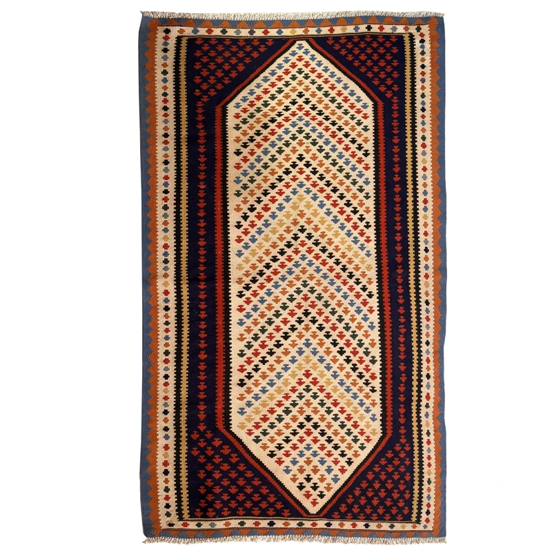 گلیم دستبافت دو متری طرح فارس زمینه کرم کد NKP.RJ76