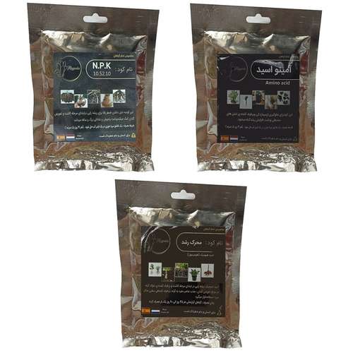کود فسفر ریشه زایی (10-52-10)و محرک رش (هیومیک اسید) و آمینو اسید مدل raw material وزن 150 گرم بسته 3 عددی 