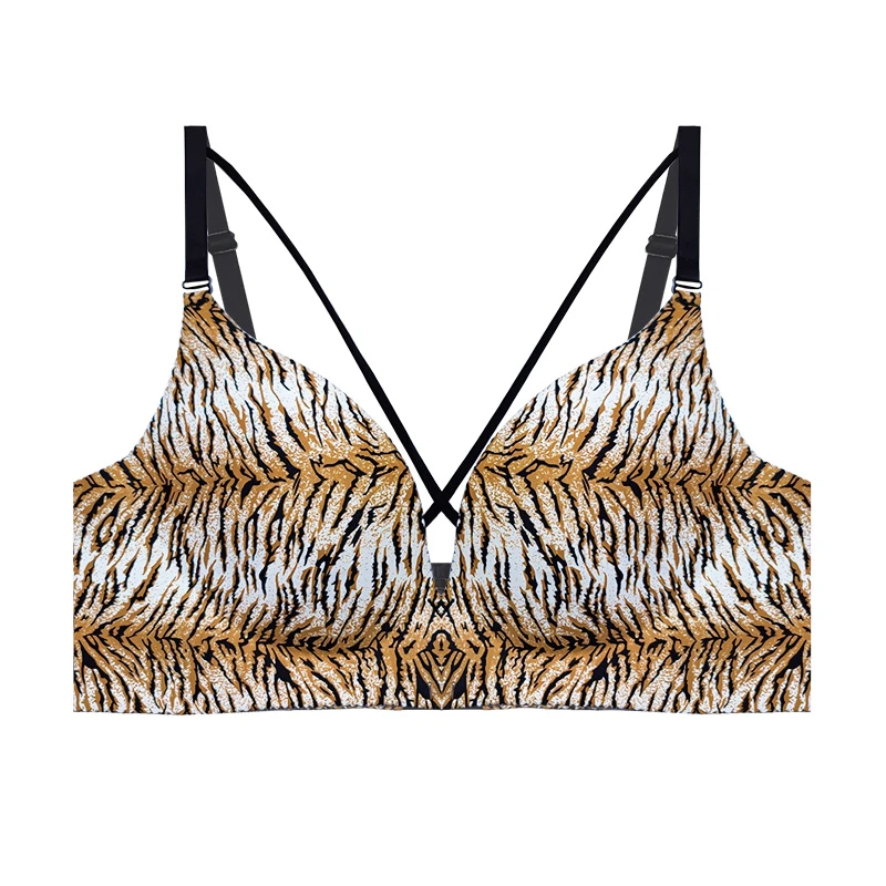 سوتین اسفنجی زنانه مدل لیزری پلنگی هارنس دار بدون فنر کد 11764